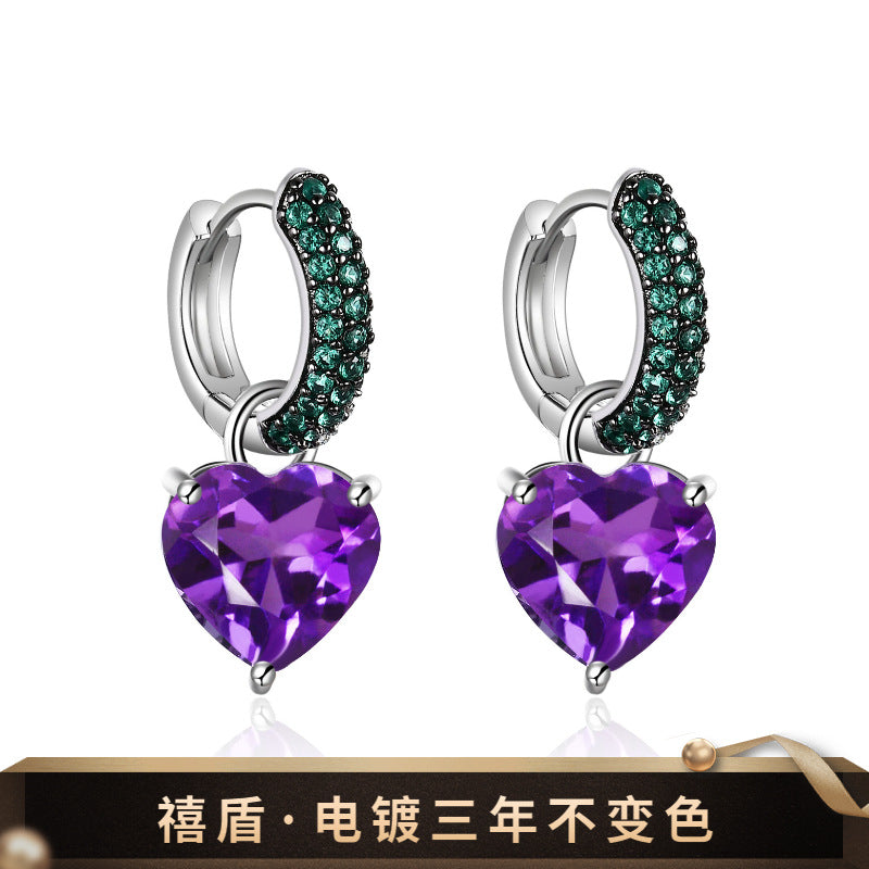 Love gemstone earrings s925 sterling silver inlaid with natural colorful amethyst earrings