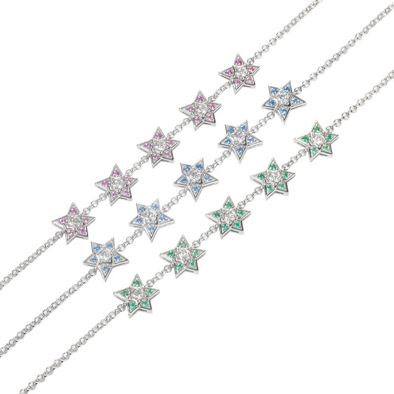 925 silver-studded gem five-pointed star bracelet