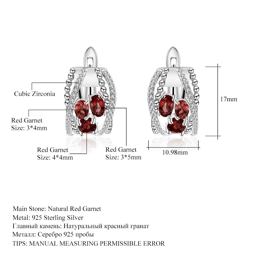 Boucles d'oreilles à tige en grenat naturel, ensemble d'argent 925, pierres précieuses