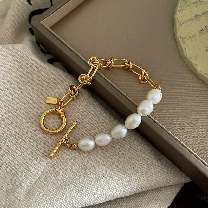 [DF]Korean Style Knot Chain Bracelet Personalized Creative Splicing Design Pearl Bracelet Retro Fashion Handicraft