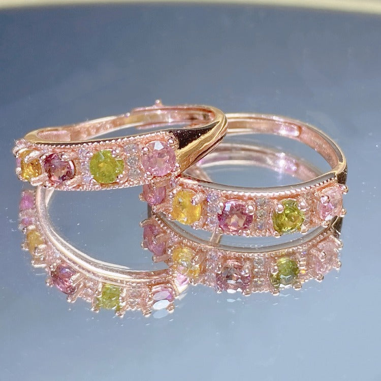 Brazil natural tourmaline rings colorfast S925 silver candy-colored tourmaline ring