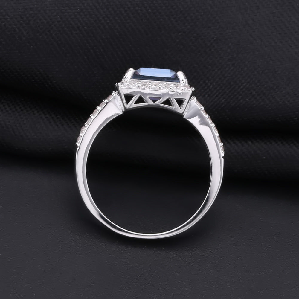 Colored gemstone ring for women, light luxury, simple and fashionable. Colorful gemstone s925 silver inlaid crystal ring