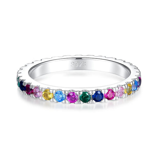 Bague en argent Sterling S925, bague polyvalente de luxe en Zircon arc-en-ciel, lumière colorée