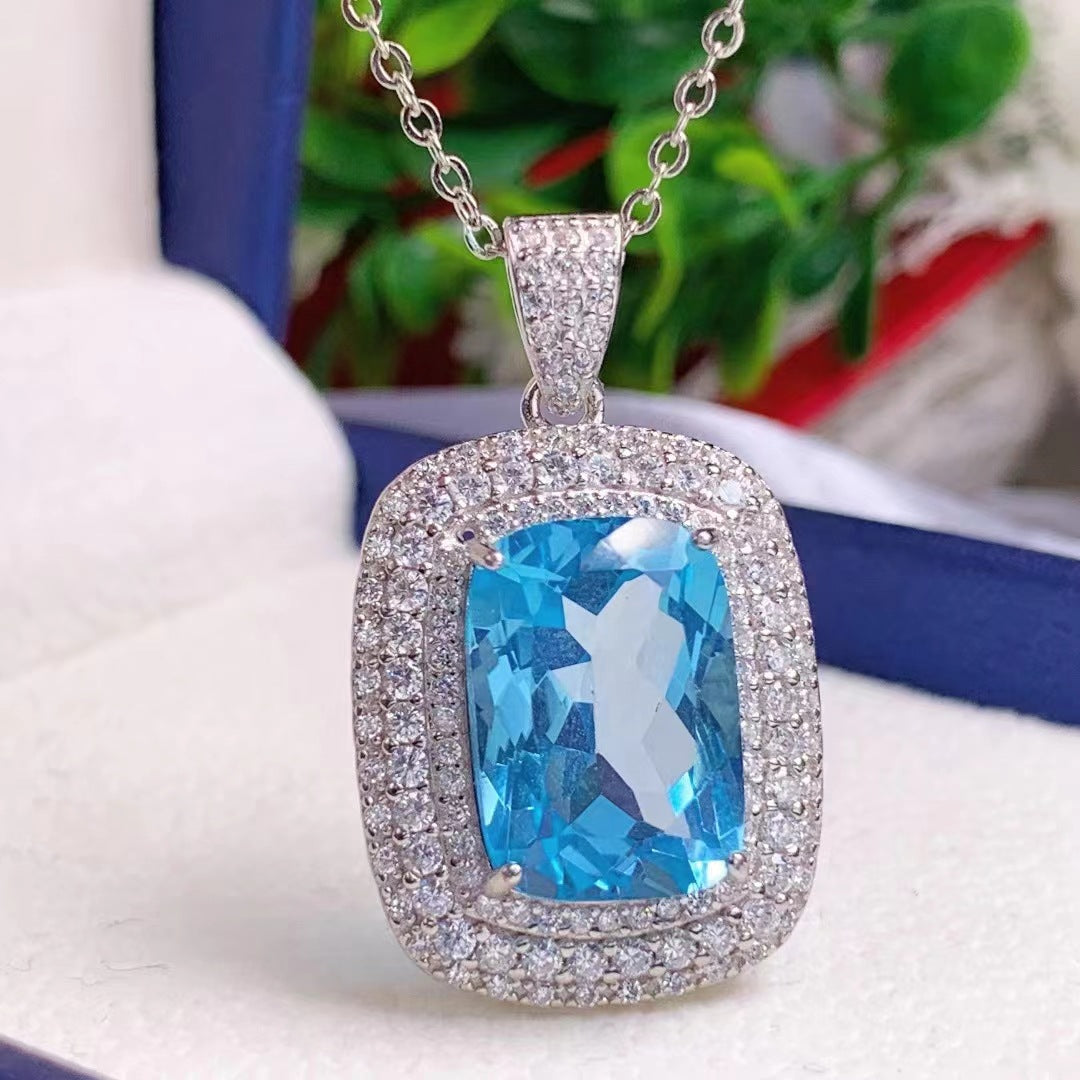 Topaz pendant S925 silver inlaid Topaz light luxury versatile women's pendant