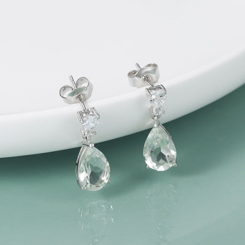 Natural Gemstone Stud Earrings Premium S925 Silver Inlaid Natural Green Amethyst Earrings Earrings