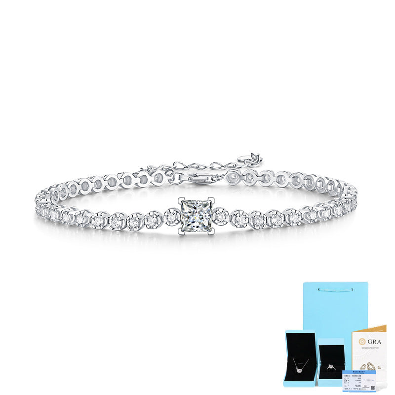 Bracelet en argent S925 avec Mosonite Rubik's Cube, bijoux en argent