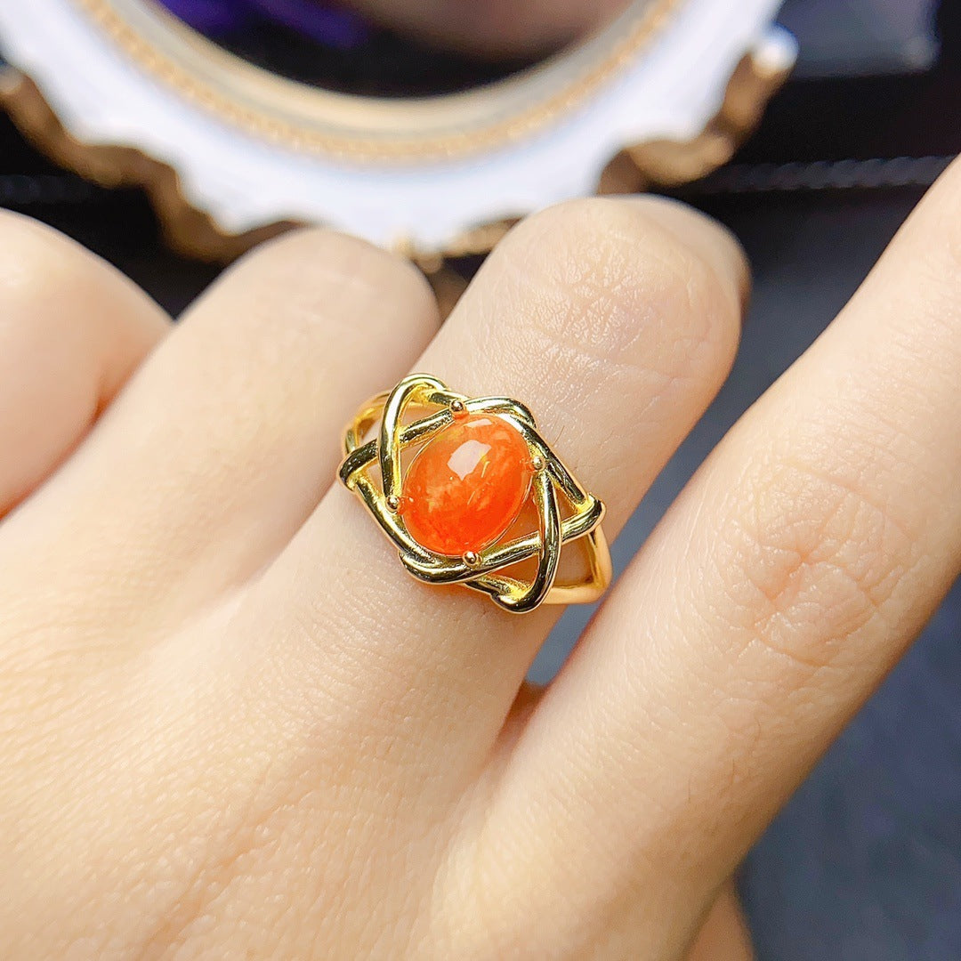 Natural Fire Opal Ring S925 silver set main stone 7*9 selling