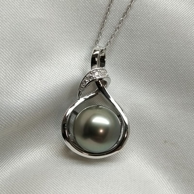 Colgante de plata s925 de 10 mm con perla marina y perla negra, envía a tu amante y envía a tu madre