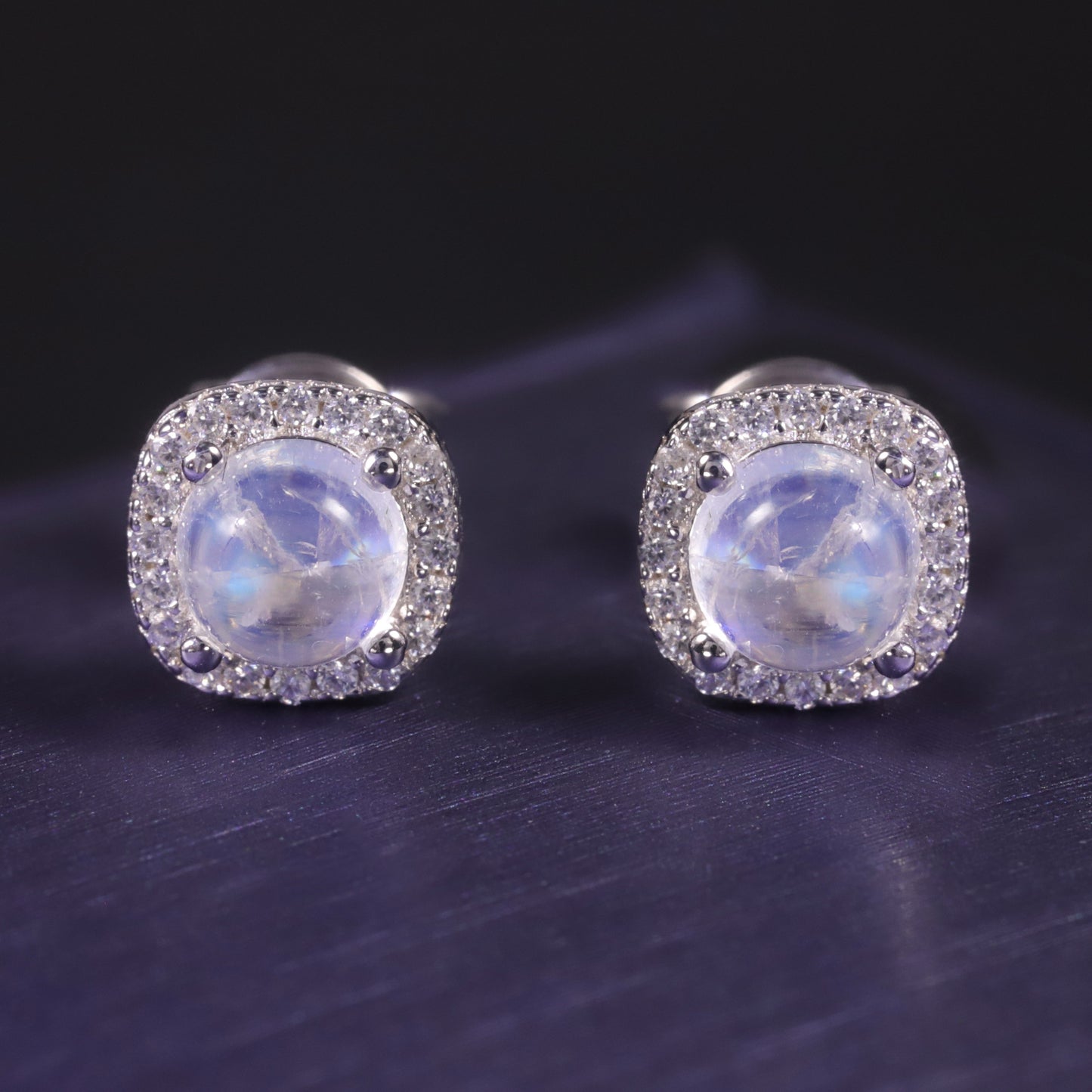 Pendientes de piedra lunar azul natural de primera calidad con temperamento para mujer, redondos, con incrustaciones de piedras preciosas en plata de ley S925, venta al por mayor