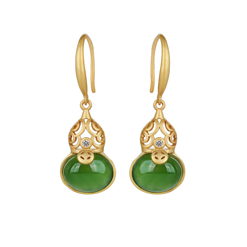 Boucles d'oreilles en Jade incrusté d'or plaqué argent S925, boucles d'oreilles féminines polyvalentes et polyvalentes