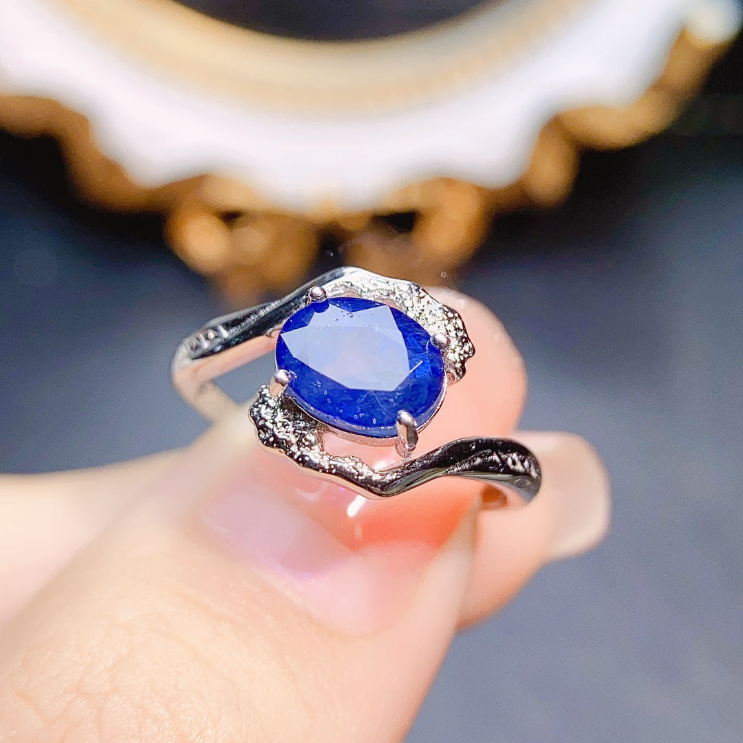 [DF]Natural Blue Sapphire Ring - S925 Silver Setting