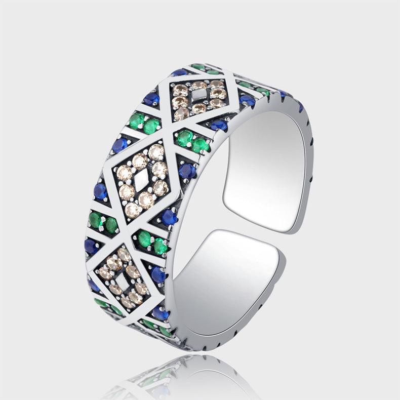 Bague en argent sterling S925 avec œil d'ange et zircon coloré