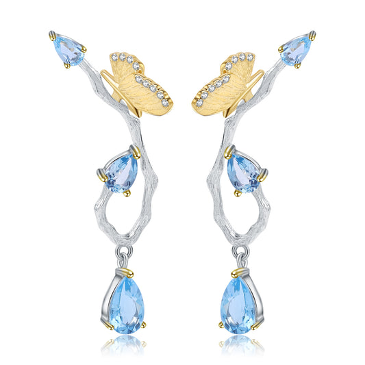 S925 Sterling Silver Natural Topaz Earrings and Earrings