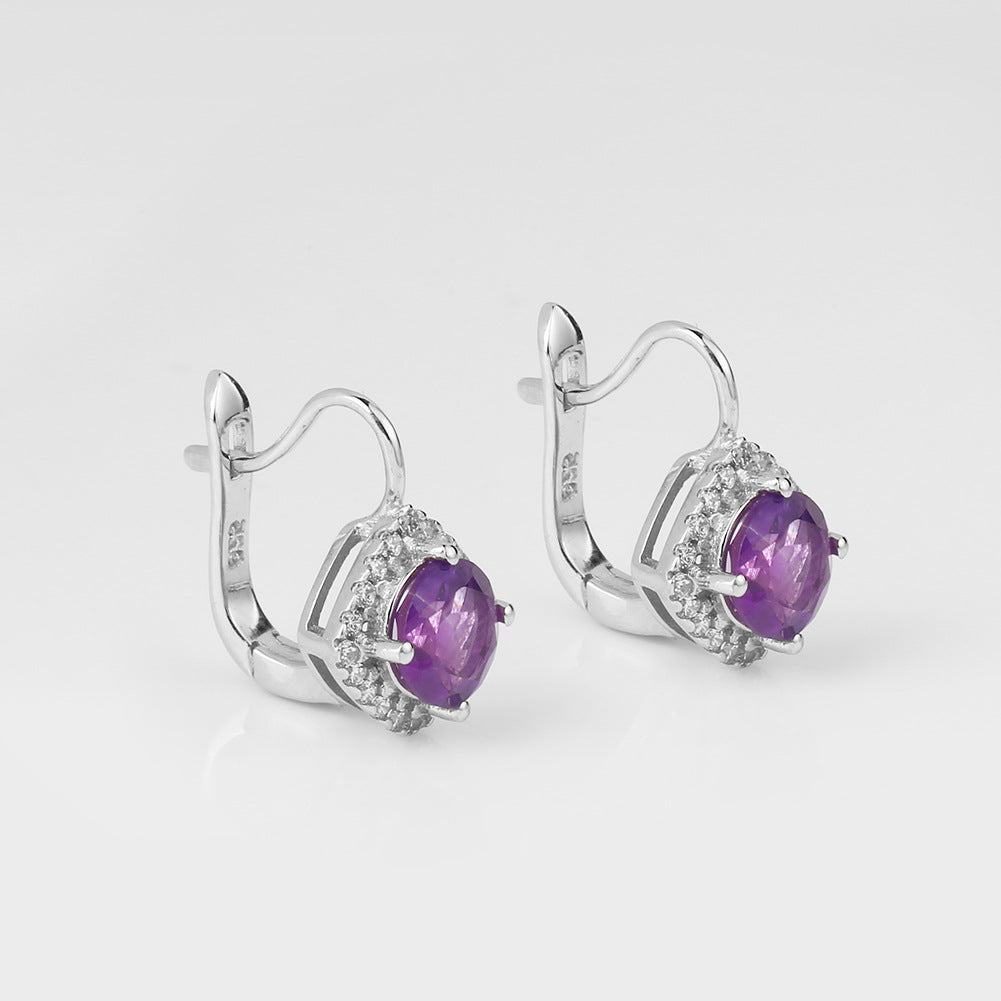 Natural gemstone amethyst earrings s925 silver natural colorful earrings earrings