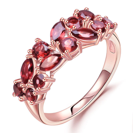 Bague au trésor colorée naturelle Bague tendance en argent s925 plaqué or rose sertie de grenat