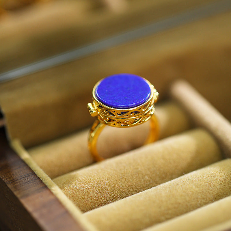 S925 Lapis Lazuli medallion opening ring