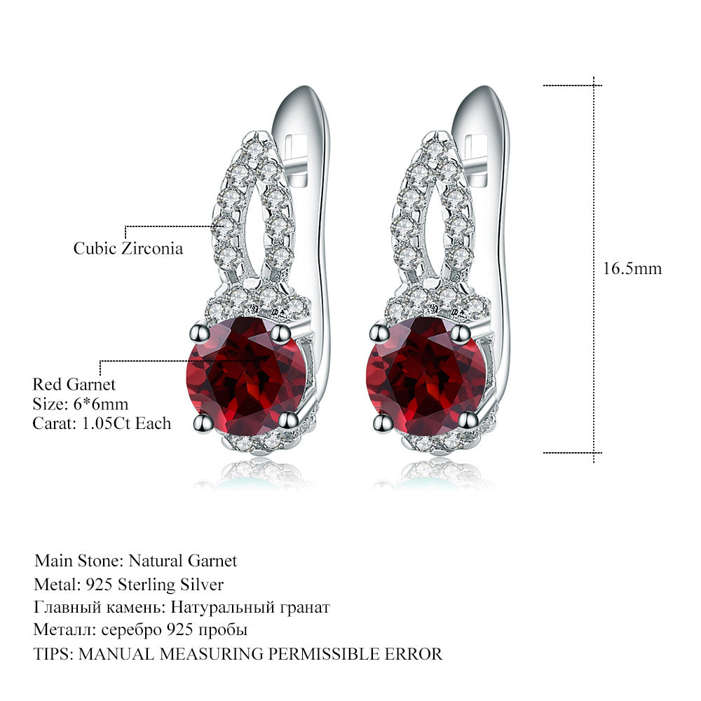 Fashionable natural topaz earrings, light luxury and personalized s925 silver inlaid natural gemstone earrings