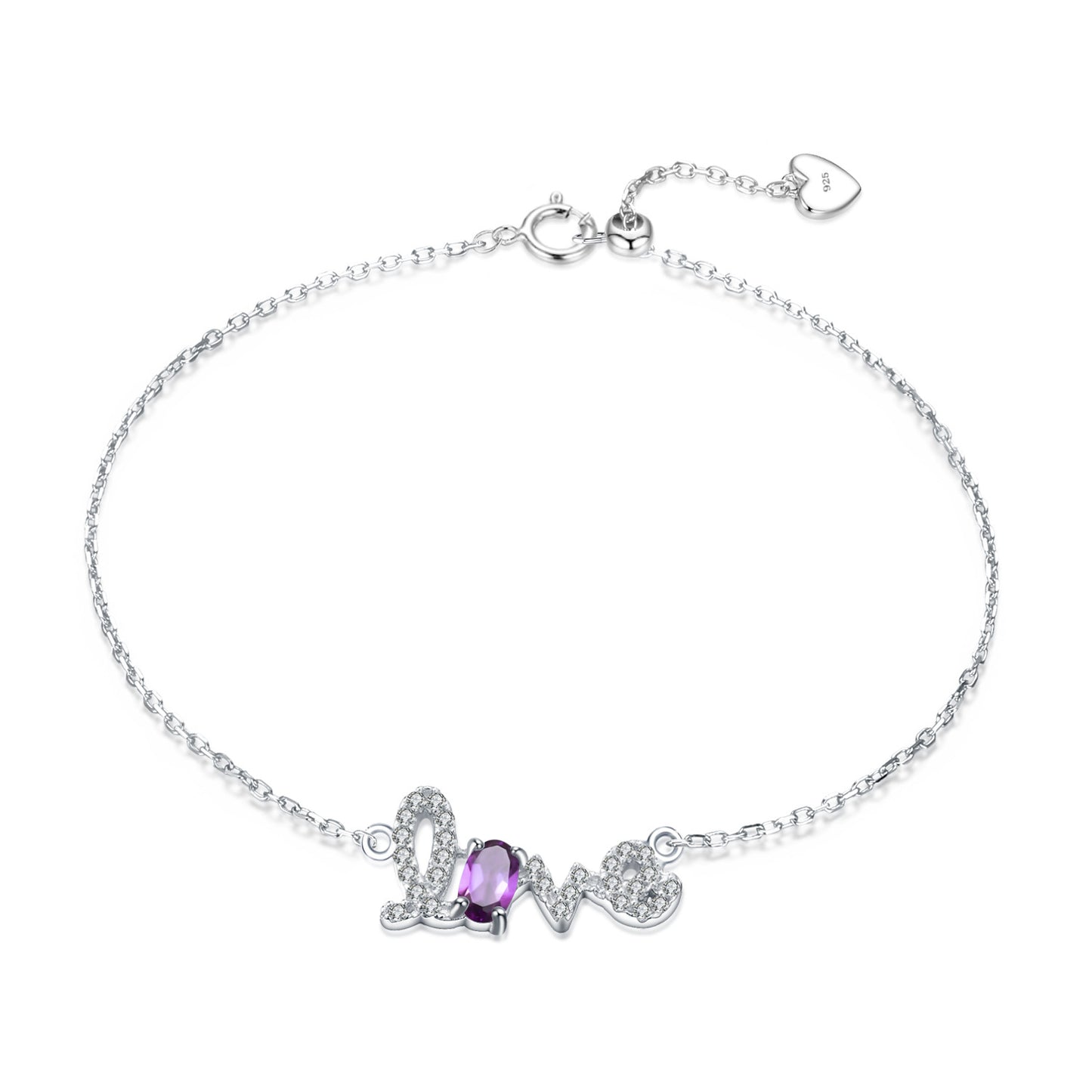 Bracelet de luxe en améthyste naturelle pour femme en argent sterling s925 avec lettre LOVE