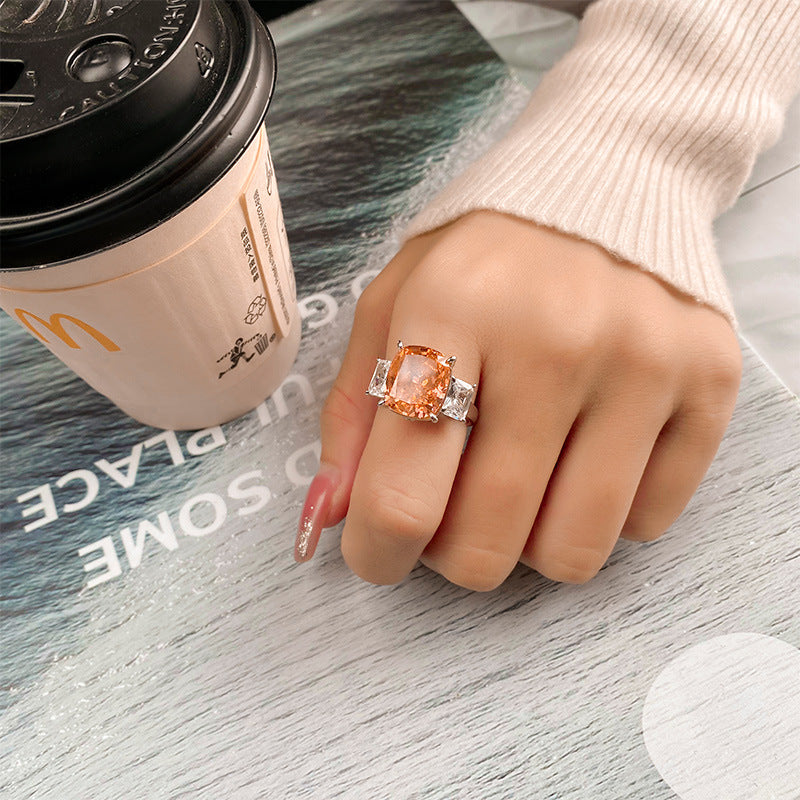 S925 Full body Silver High Carbon Diamond Ice Flower Cut Texture Women's Ring Diamond 11 * 13