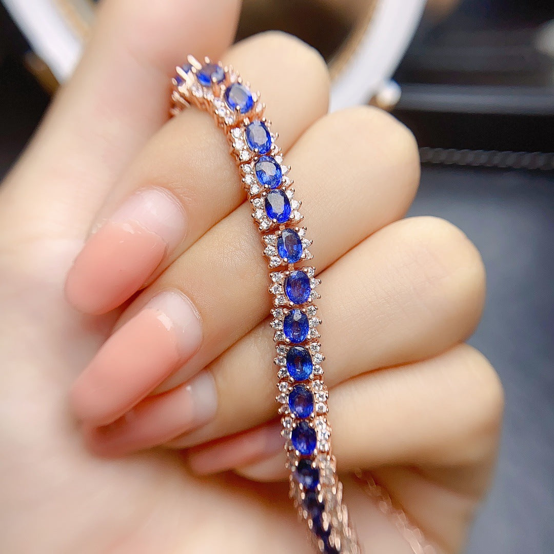 Natural sapphire bracelet S925 silver inlaid main stone 3*4 sales