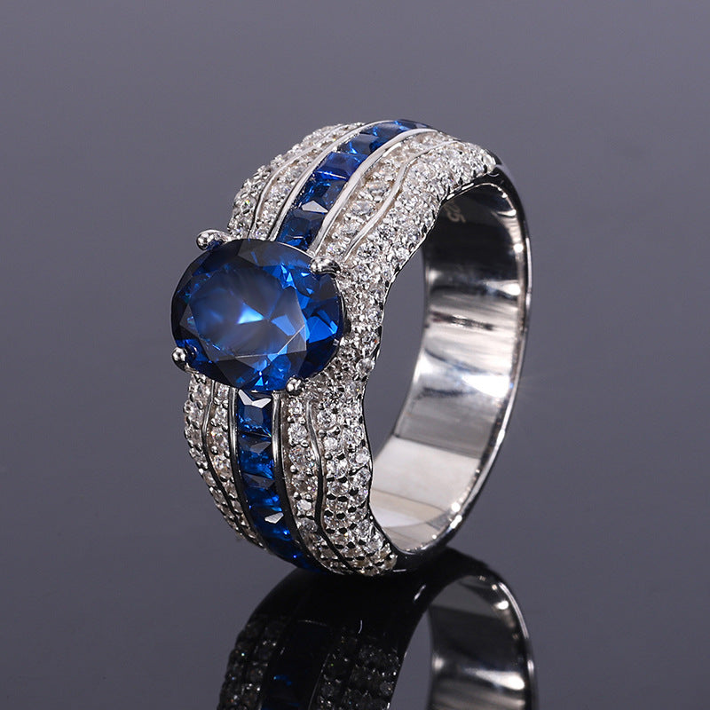 S925 All body Silver Simulated Colorful Treasure Small and Popular Design Retro Ring Female Lead Stone 7 * 9