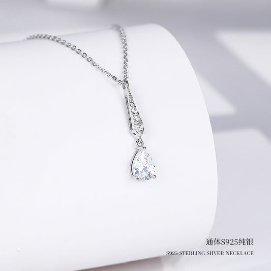 South Korean version s925 sterling silver water drop necklace, women's versatile and niche design, 2023 Qixi gift for girlfriend, clavicle chain