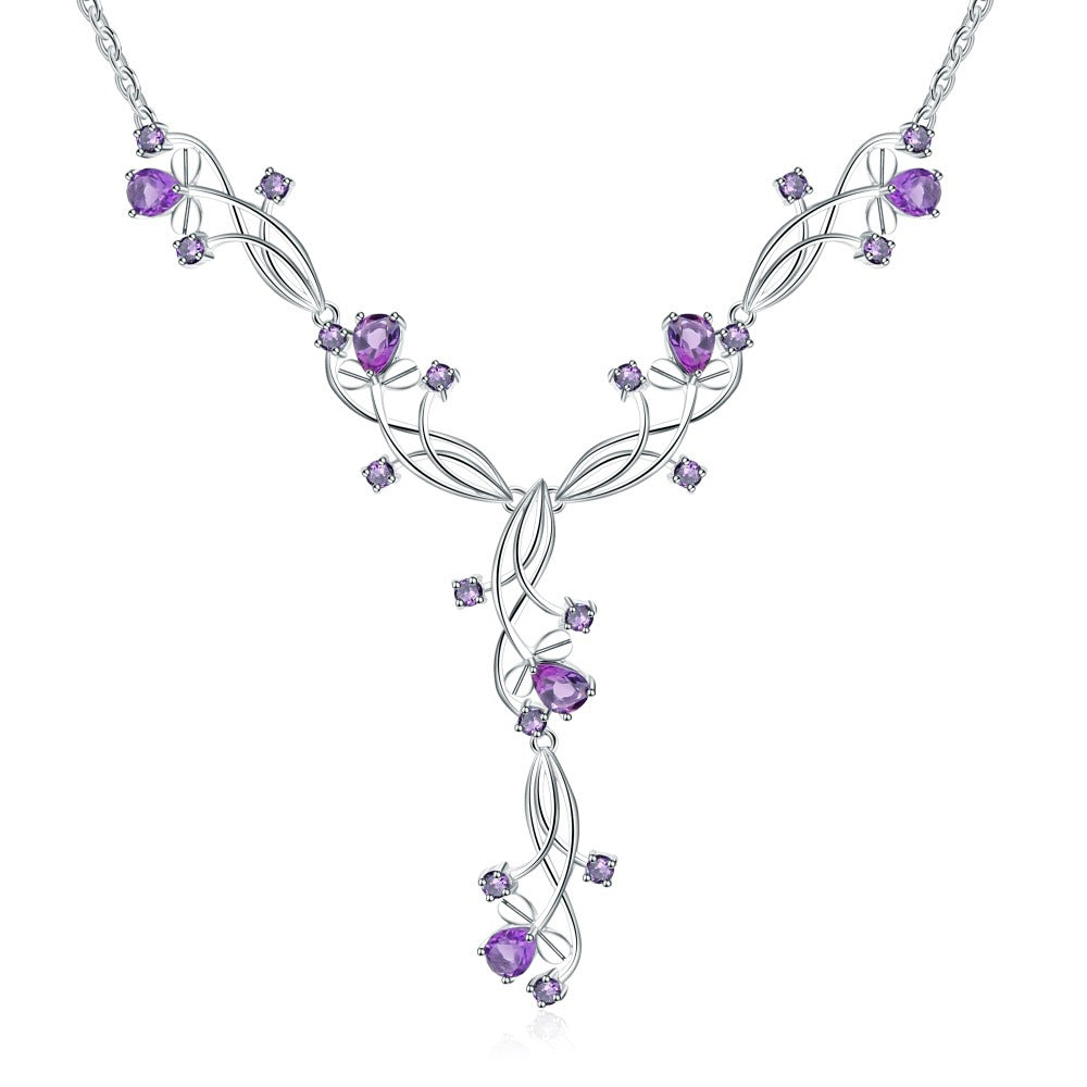 DF Natural gem luxury Boutique necklace female 925 sterling silver inlaid natural amethyst Exquisite Jewellery Romatic gift for women