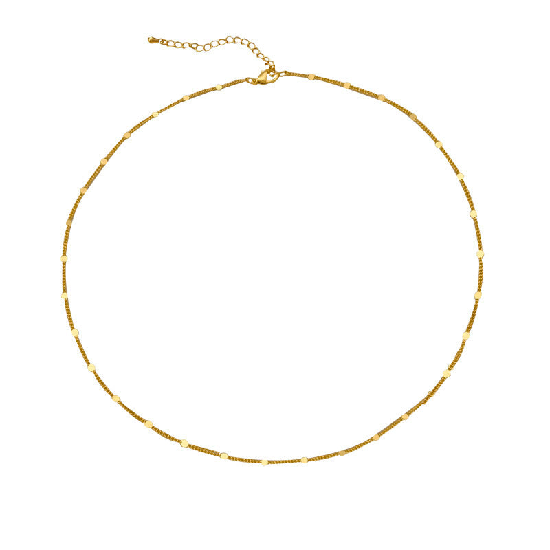 [DF]Copper plated real gold vintage fashion simple plain chain necklace personality luxury sense thin necklace trend collarbone chain