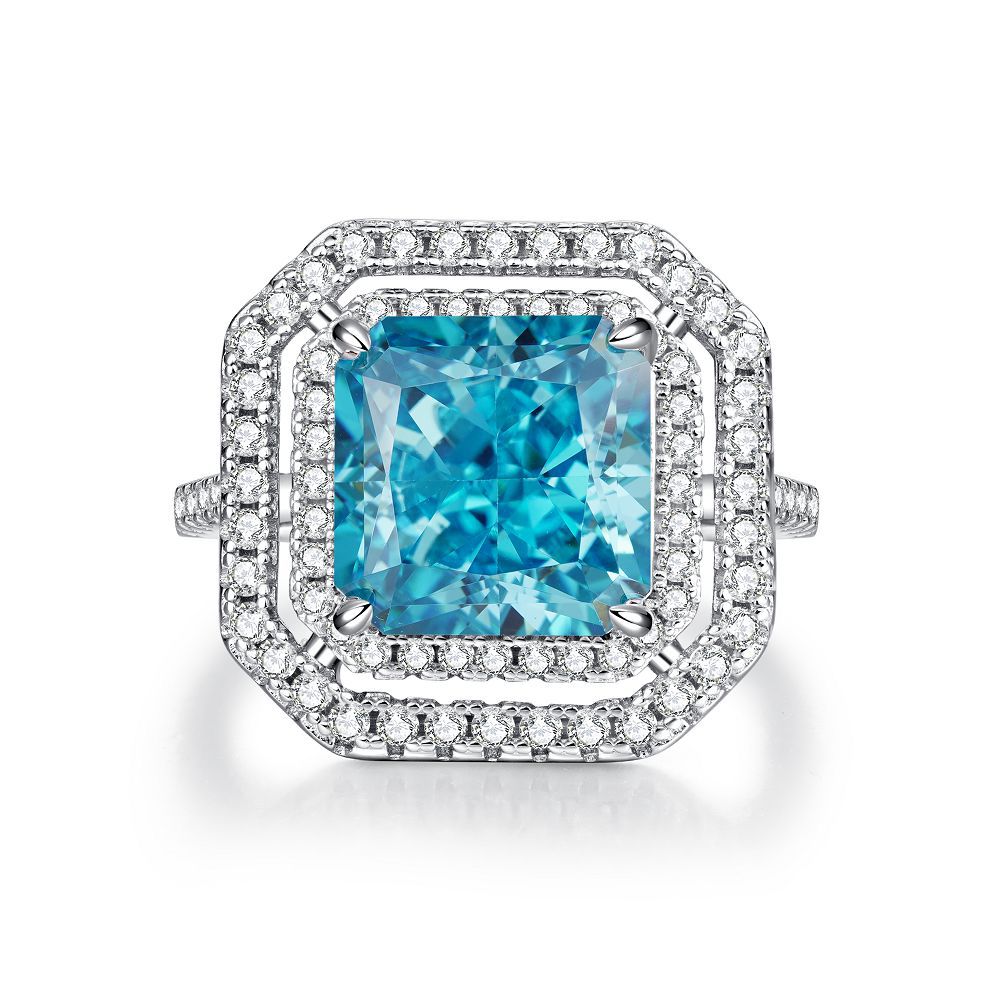 Bague coupe fleur de glace en argent S925, trésor bleu, Zircon, diamant à haute teneur en carbone, bague fleur de glace