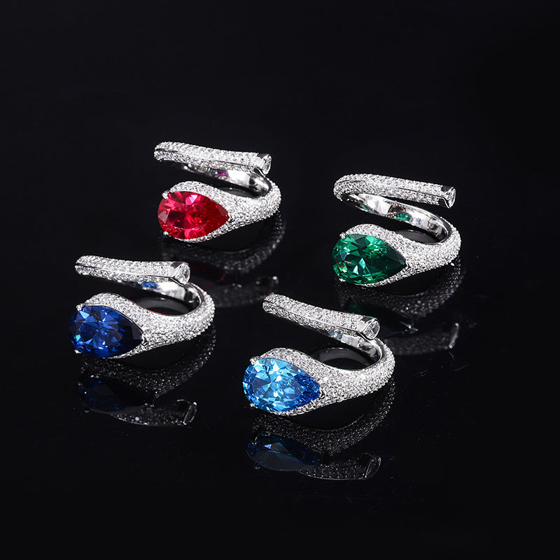 S925 Silver Jewelry Classic European and American Imitation Colorful Treasure Open Personalized Full Diamond Ring Main Stone 8 * 12