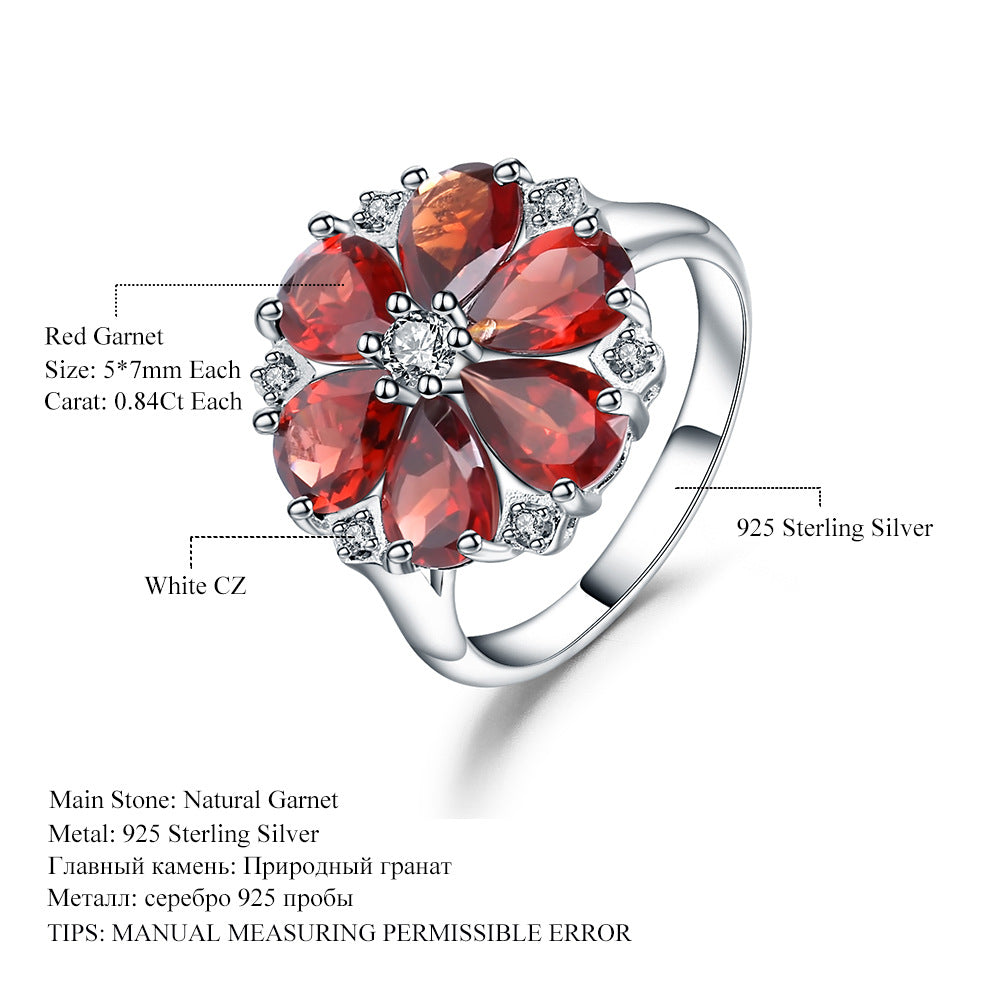 Bague en argent sterling 925 avec grenat rouge au trésor coloré naturel sertie de pierres précieuses colorées