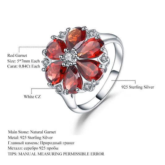 Natural Colorful Treasure Red Garnet Ring s925 Sterling Silver Set with Colorful Gemstone Ring