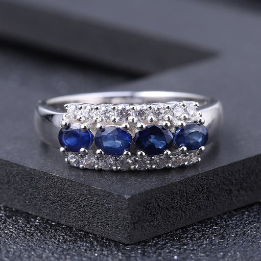 New Light Luxury High-end Sapphire Ring Fashion design lined with S925 silver inlaid colored gemstone ring