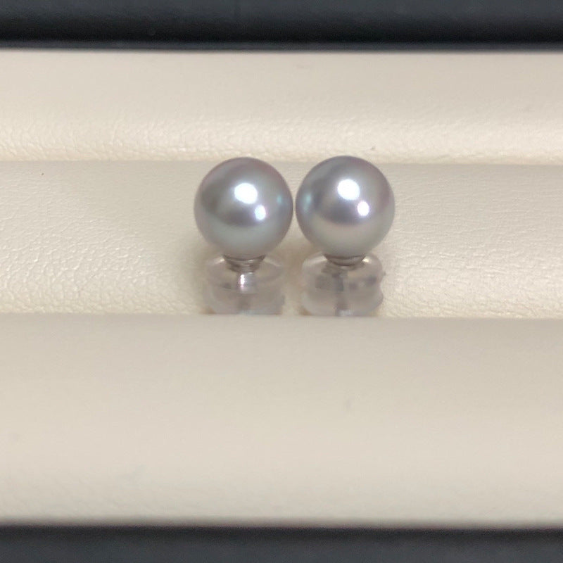 [DF]Elegant Blue Gray Akoya Pearl Stud Earrings in 18K Gold