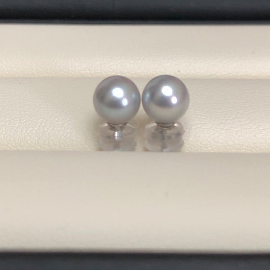 [DF]Boucles d'oreilles élégantes en perles d'Akoya bleu gris en or 18 carats