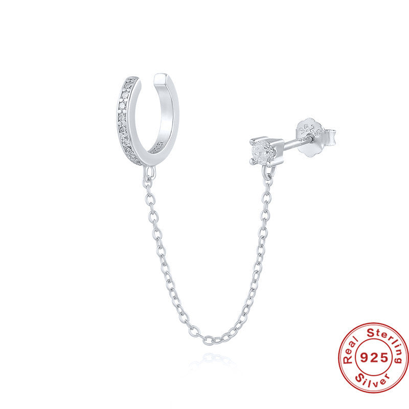 Boucle d'oreille perforée incrustée de diamants à une rangée en argent sterling S925