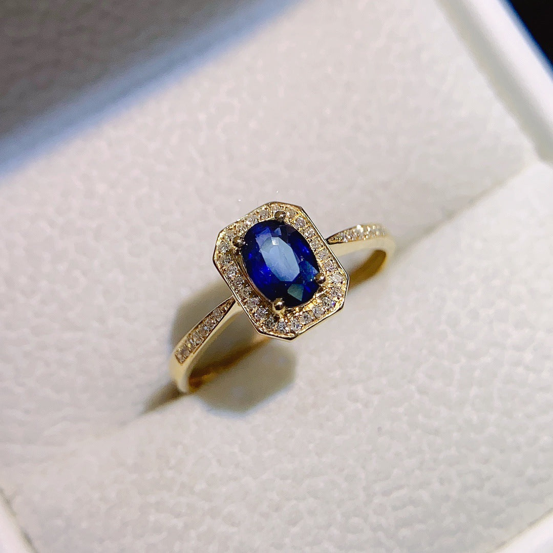 Natural sapphire ring 18k gold set main stone 4*6 selling