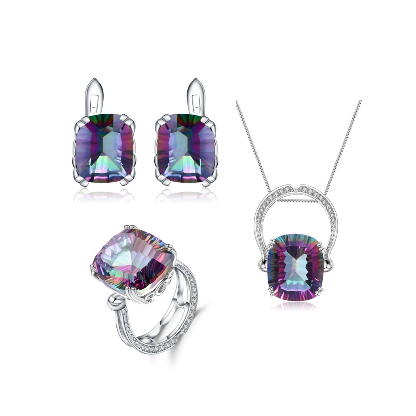 Luxury Creative Jewelry Accessories Jewelry Set S925 Silver Set of Colored Gemstones, Rings, Necklaces, Studs, and Earrings