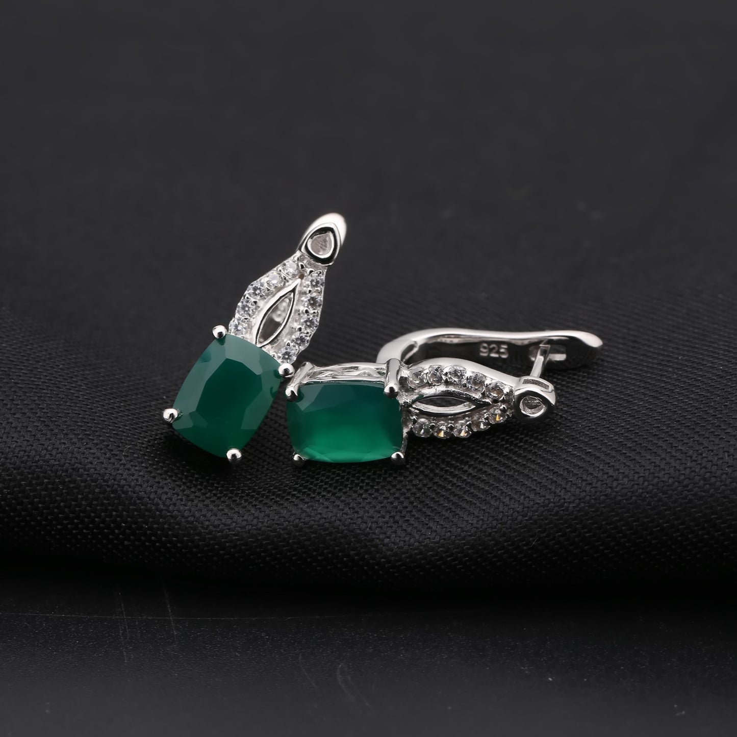 Pendientes de temperamento de ágata verde de piedra natural, pendientes de moda s925 de plata chapados en oro con incrustaciones de piedras preciosas y cristales