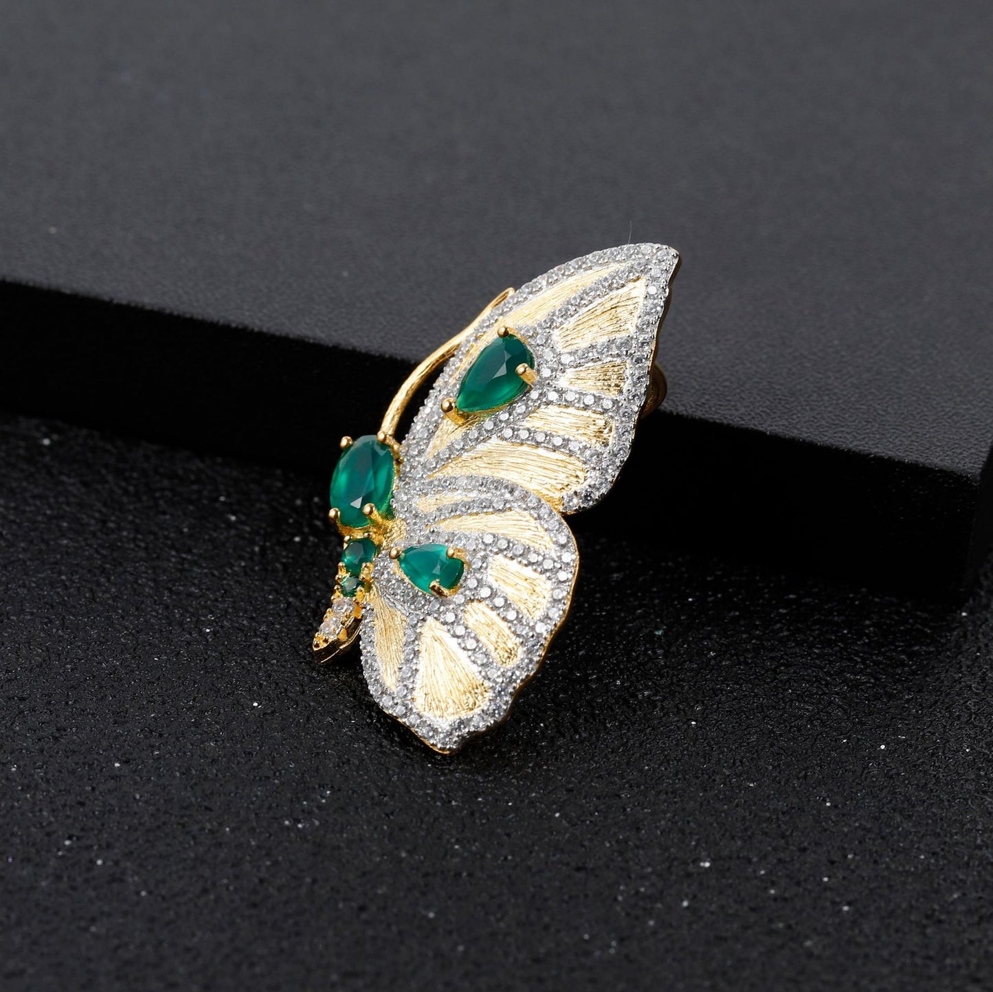 Colgante de broche de diseñador de doble uso, diseño de la serie mariposa, colgante de collar de ágata verde de plata s925 avanzado