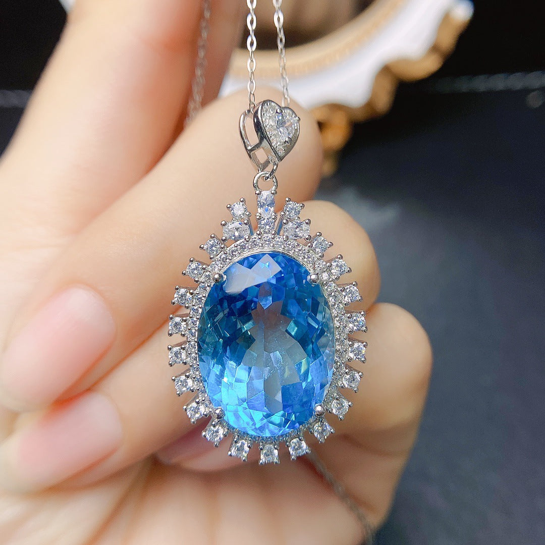 [DF]Natural Topaz Pendant - S925 Silver Setting, 15x20mm Gemstone, Hot Selling in Europe and America