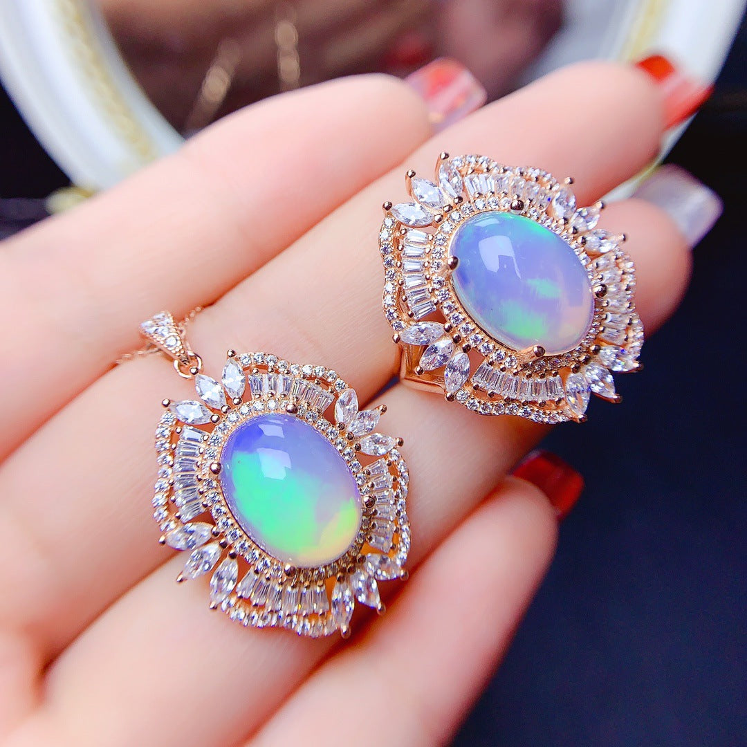 [DF]Natural Opal Jewelry Set - S925 Silver Setting, 10x14mm Gemstone, Hot Selling in Europe and America