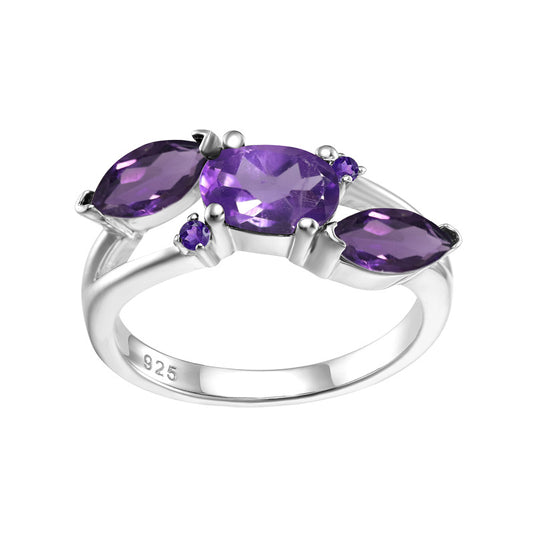 Natural Colorful Treasure Ring s925 Silver Set Gemstone Amethyst Ring