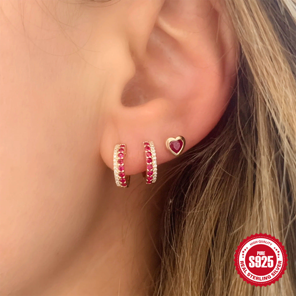 Pendientes de diamantes de colores mixtos de doble fila personalizados en plata esterlina s925 estilo INS