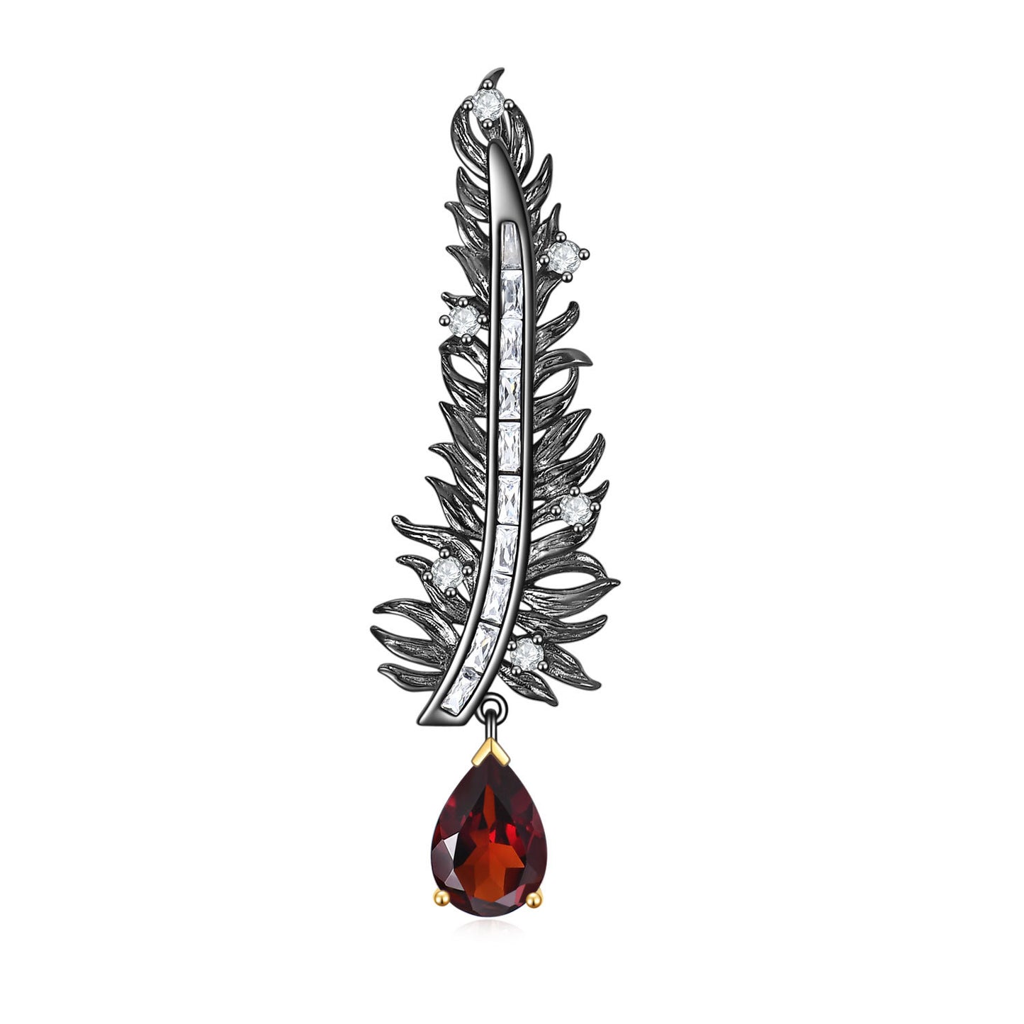 Natural colored gemstone brooch S925 silver inlaid garnet brooch pendant dual-purpose model