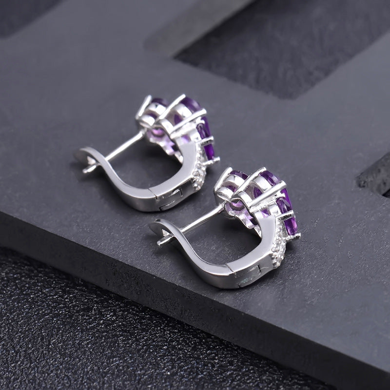 Natural Amethyst Earrings s925 Silver Inlaid with Natural Colorful Treasure Earrings