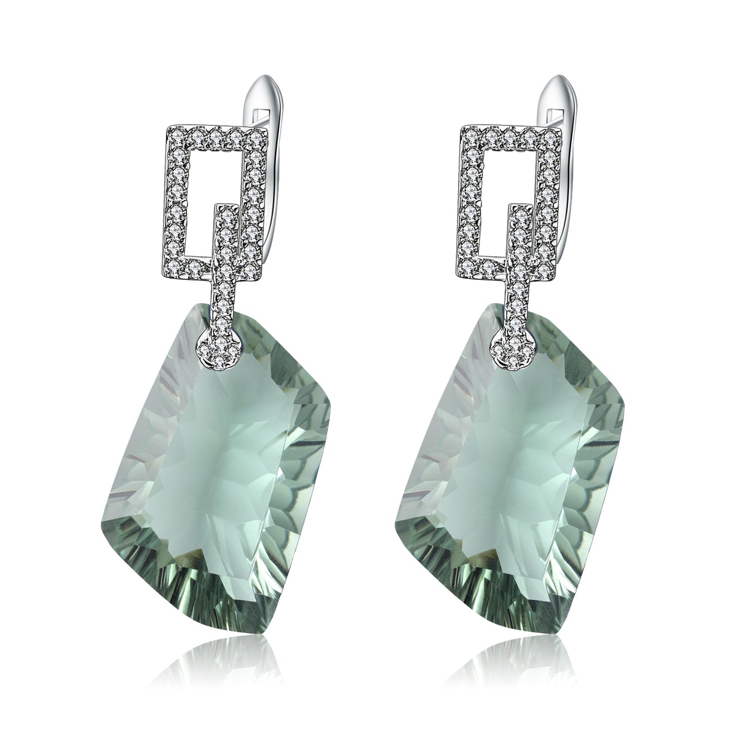 S925 Silver Green Amethyst Earrings Set with Irregular Large Gemstone Colorful Treasure Earrings and Earrings