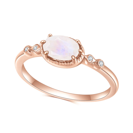 S925 sterling silver inlaid with natural moonstone ring fashion temperament luxury rose gold ring