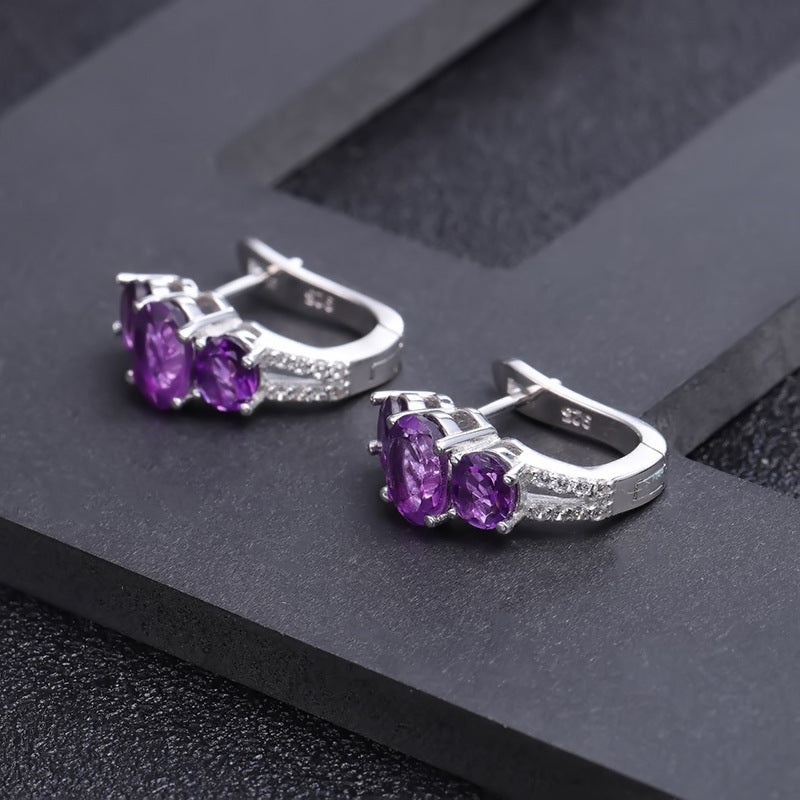 Natural Amethyst Earrings s925 Silver Inlaid with Natural Colorful Treasure Earrings