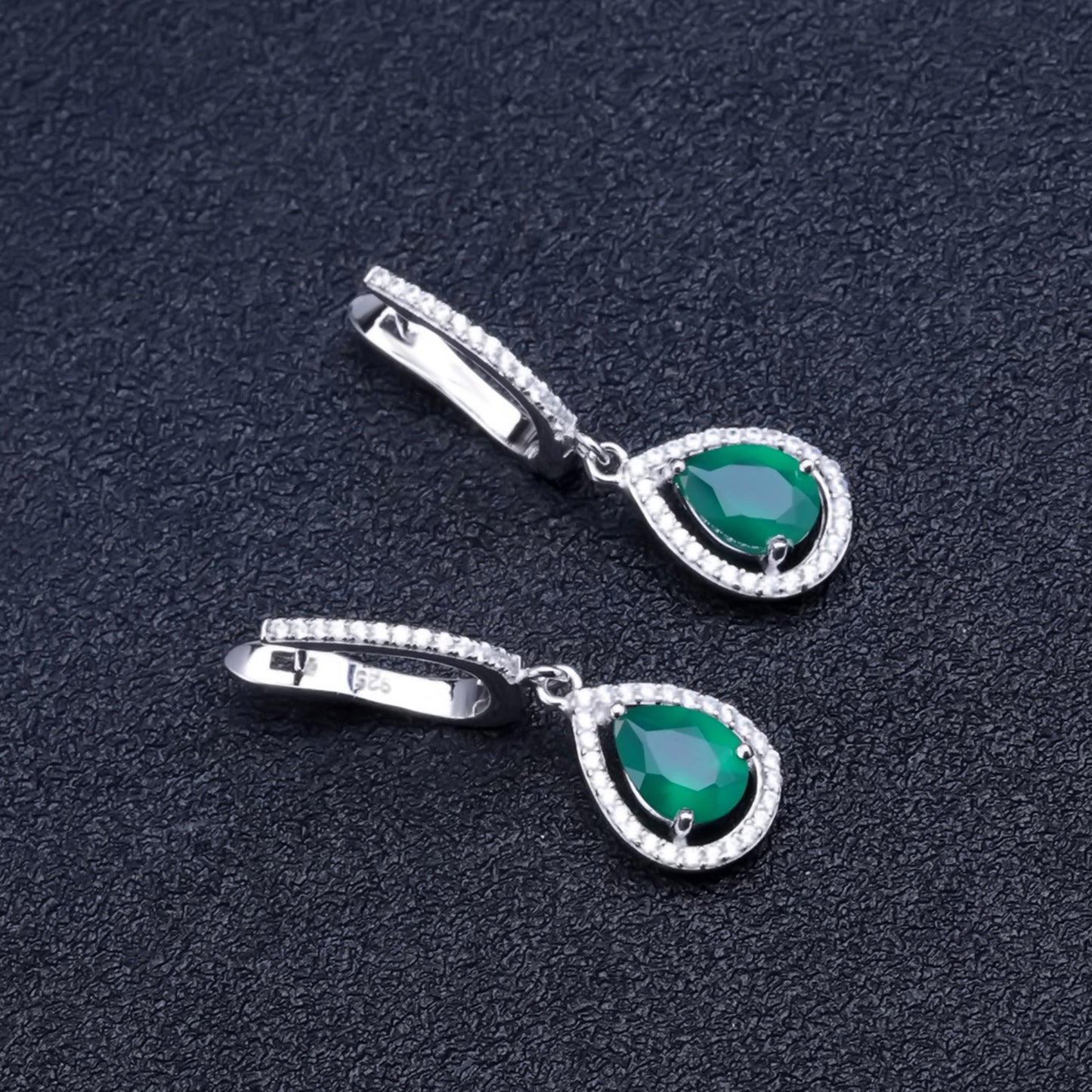 Natural green agate female earrings earrings spot direct supply fashion luxury s925 sterling silver inlaid gemstone earrings.